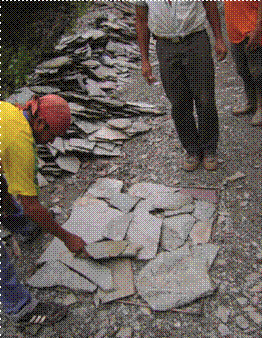 Cálculo de una tonelada de lajas de piedra-tablón por medio del metro cuadrado o lineal.