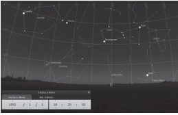 Constelación de Orión vista desde Macondo el 1 de enero de 1850 a las 6:20 p.m.