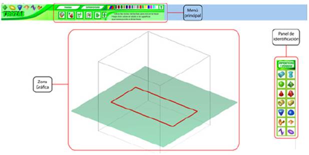 Interfaz del software educativo cortes de superficies y sólidos