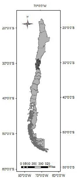 Chile continental y la ubicación de la Región de Coquimbo